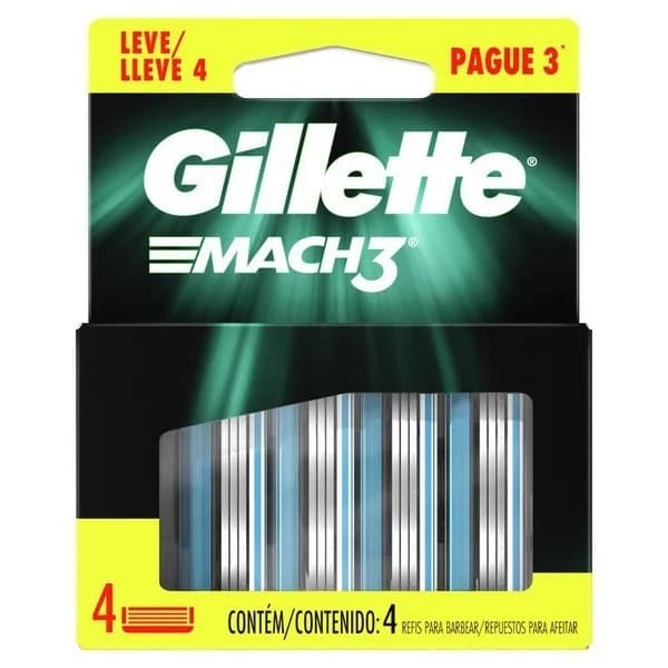 Carga De Aparelho Para Barbear Gillette Mach 3 Carga Leve 4 Unidade Original