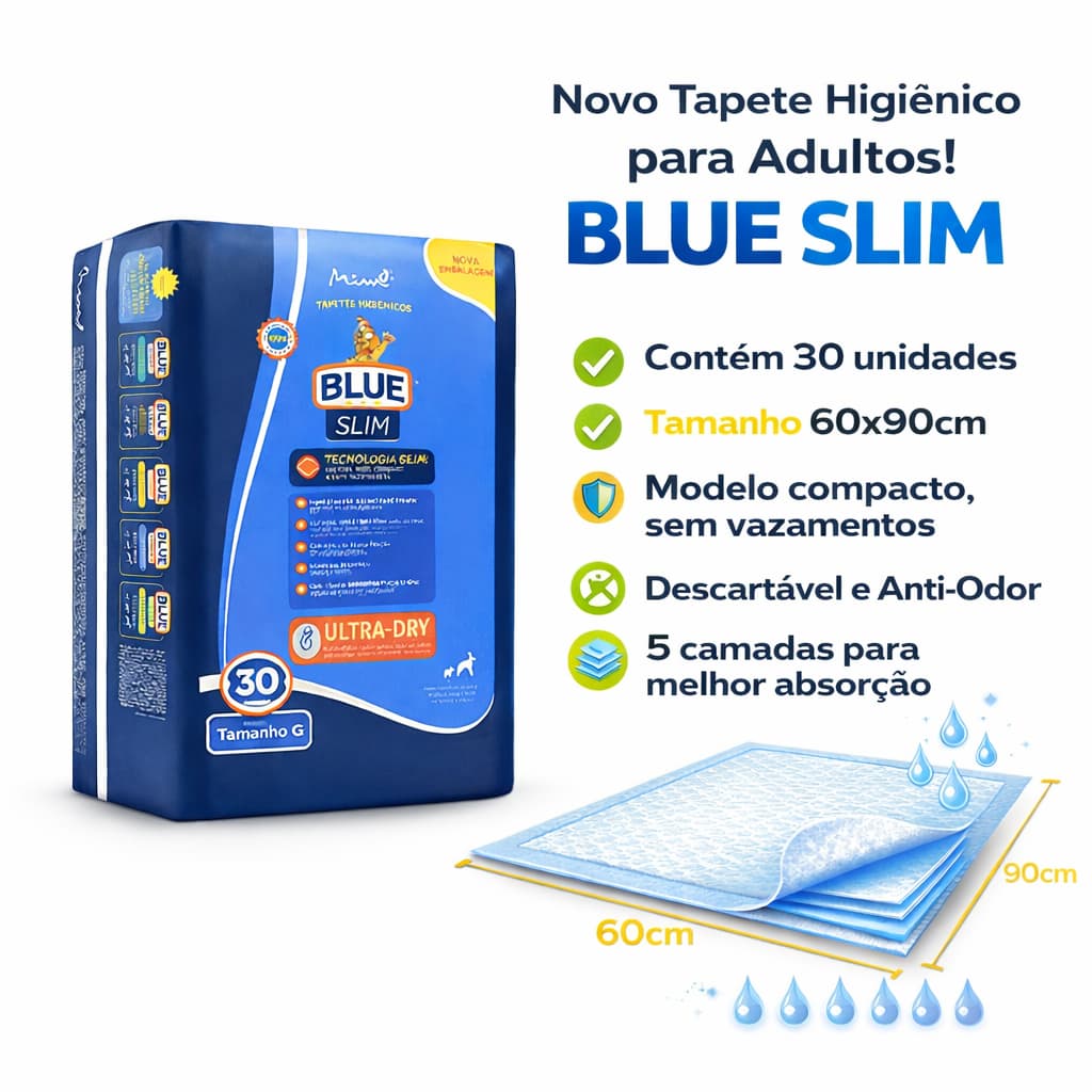 Tapete Higiênico Cães Expet Blue Slim Premium 30unidades 90x60cm