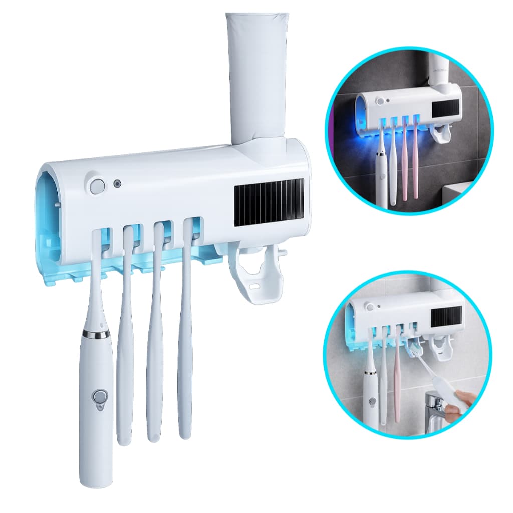 Suporte Porta Escova Dentes Dipenser Pasta Esterelizador Uv Cor Branco