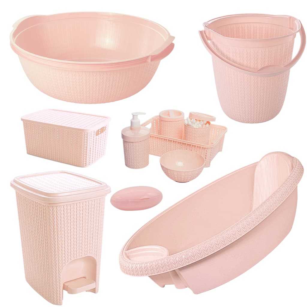 Kit Bebê Plasútil 7 Peças Trama Banheira Cesto Roupa Infantil Balde Bacia Lixeira Caixa Organizadora