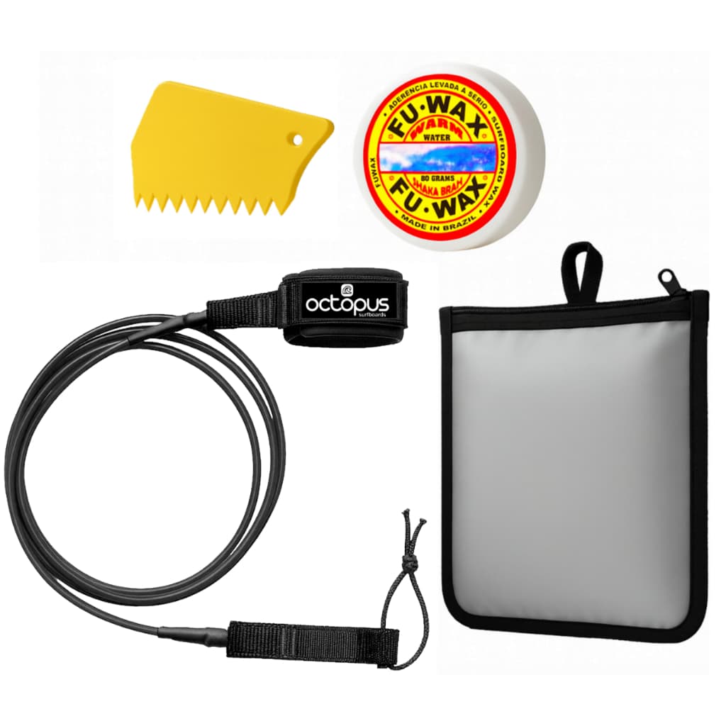 Leash Prancha de Surf Competição + Raspador + Parafina 80gr + Estojo BagWax