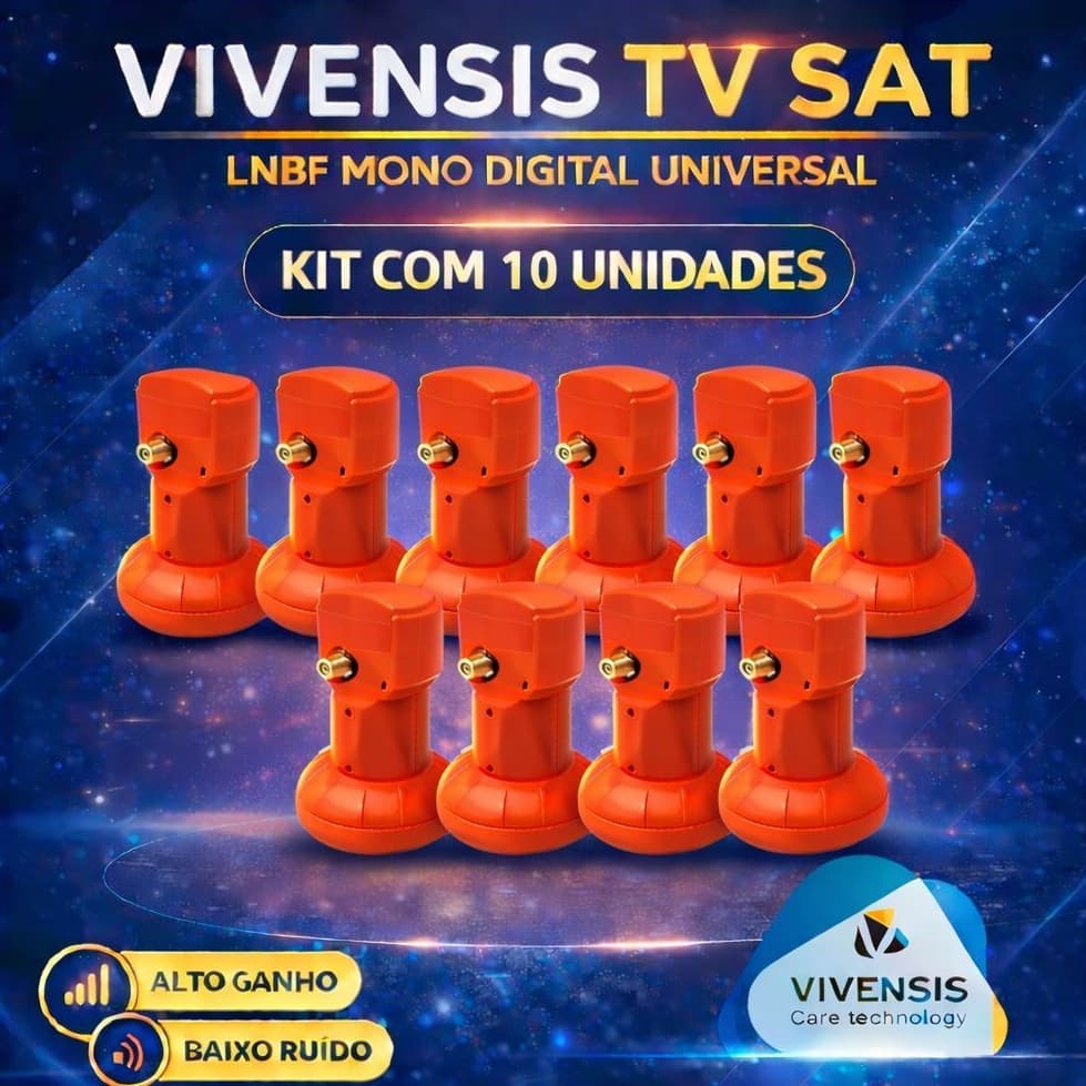 10 LNBF SIMPLES UNIVERSAL BANDA KU DIGITAL ALTO GANHO VIVENSIS - KIT
