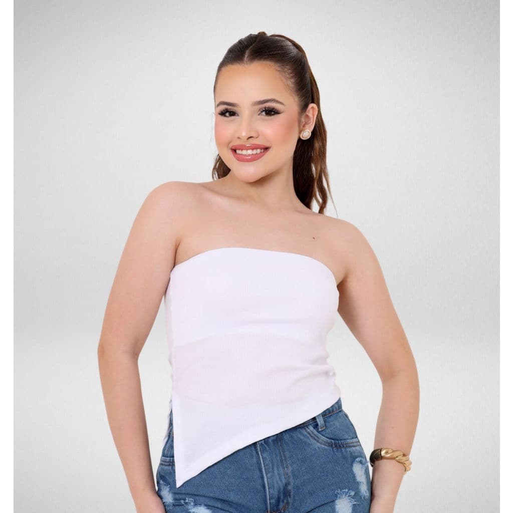 Blusinha Cropped Infantil Menina Tomara que Caia Canelado Assimetrico