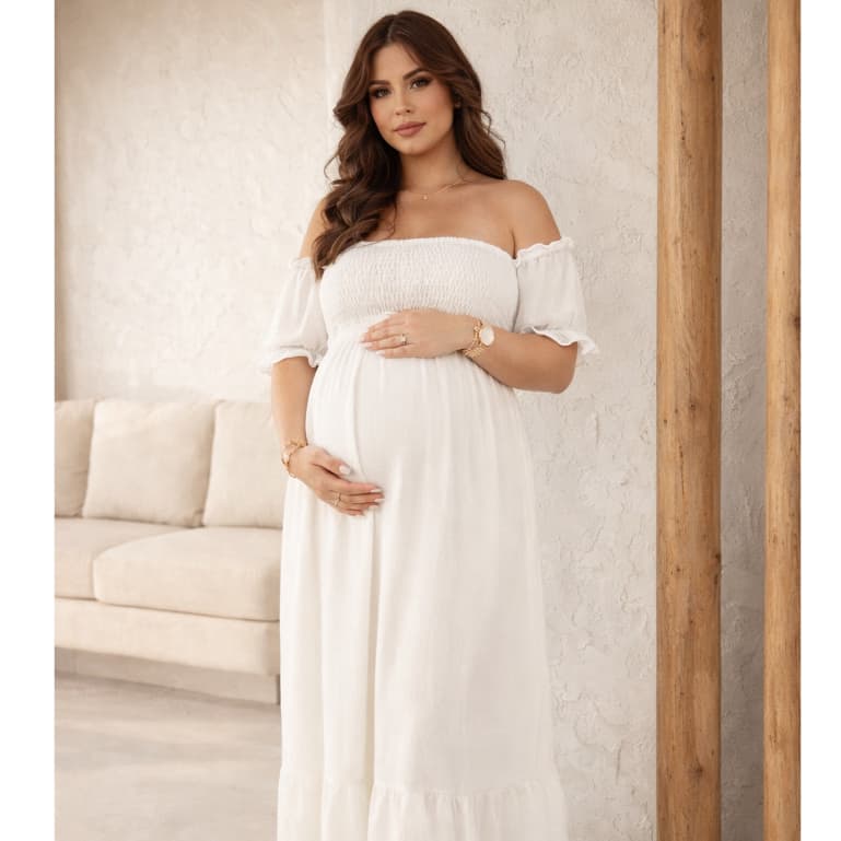 Vestido Longo Feminino Gestante Plus Size Confortável Chá Revelação Chá De Bebê Festas Eventos Casuais Estiloso Elegante