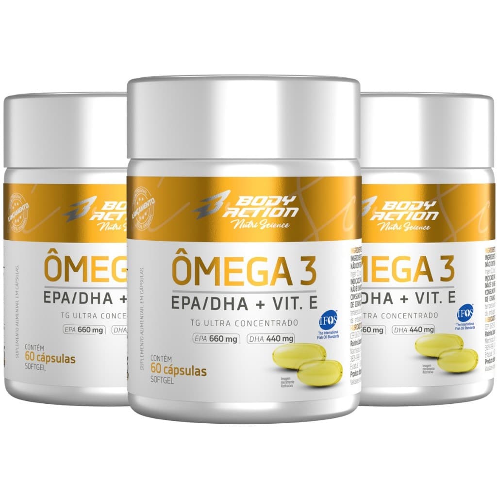 Kit 3x Ômega 3 Tg Ultra Concentrado C/ Vit. E  Total 180 Caps - 3 Meses Bodyaction