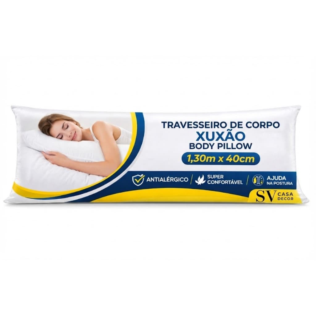Travesseiro De Corpo Xuxão 130x40cm Body Pillow Fibra Siliconada Antialérgico Pra Gestante Grávidas Impermeável Corporal