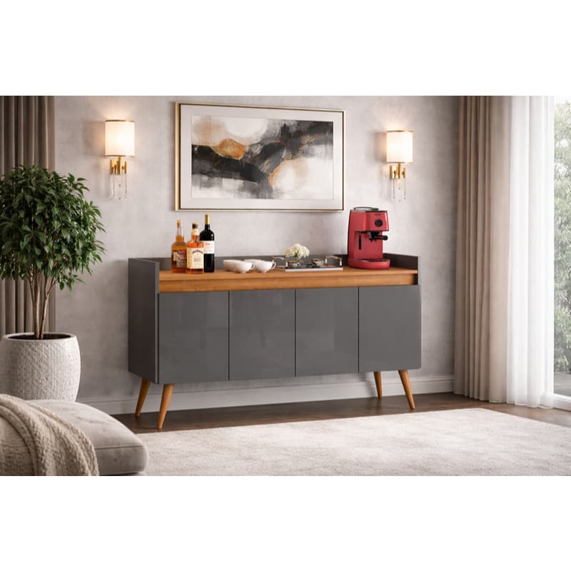 Aparador Buffet Cantinho do café Pés Palito madeira Cozinha Sala com prateleira Wood 4, 3 e 2 portas