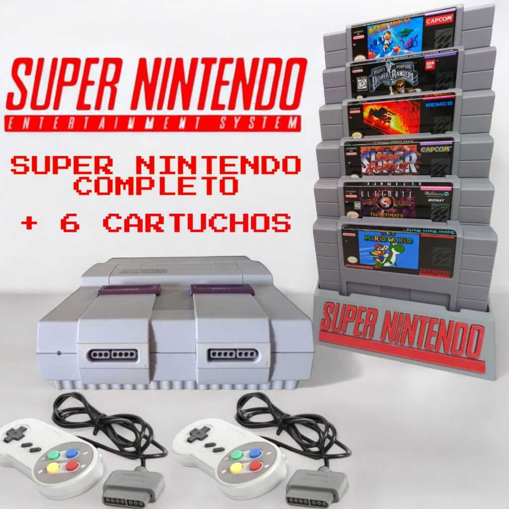 Super Nintendo (SNES) + 2 Controles + Kit com 6 Jogos Incríveis a escolha