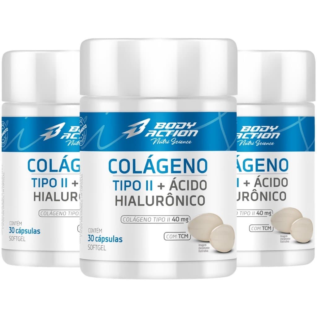 Kit 3x Colágeno Tipo 2 Com Ácido Hialurônico 30 Caps - 3 Meses Bodyaction