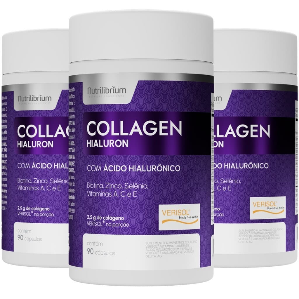 Kit 3x Colágeno Verisol com Ácido Hialurônico 270 Caps - 3 Meses Nutrilibrium