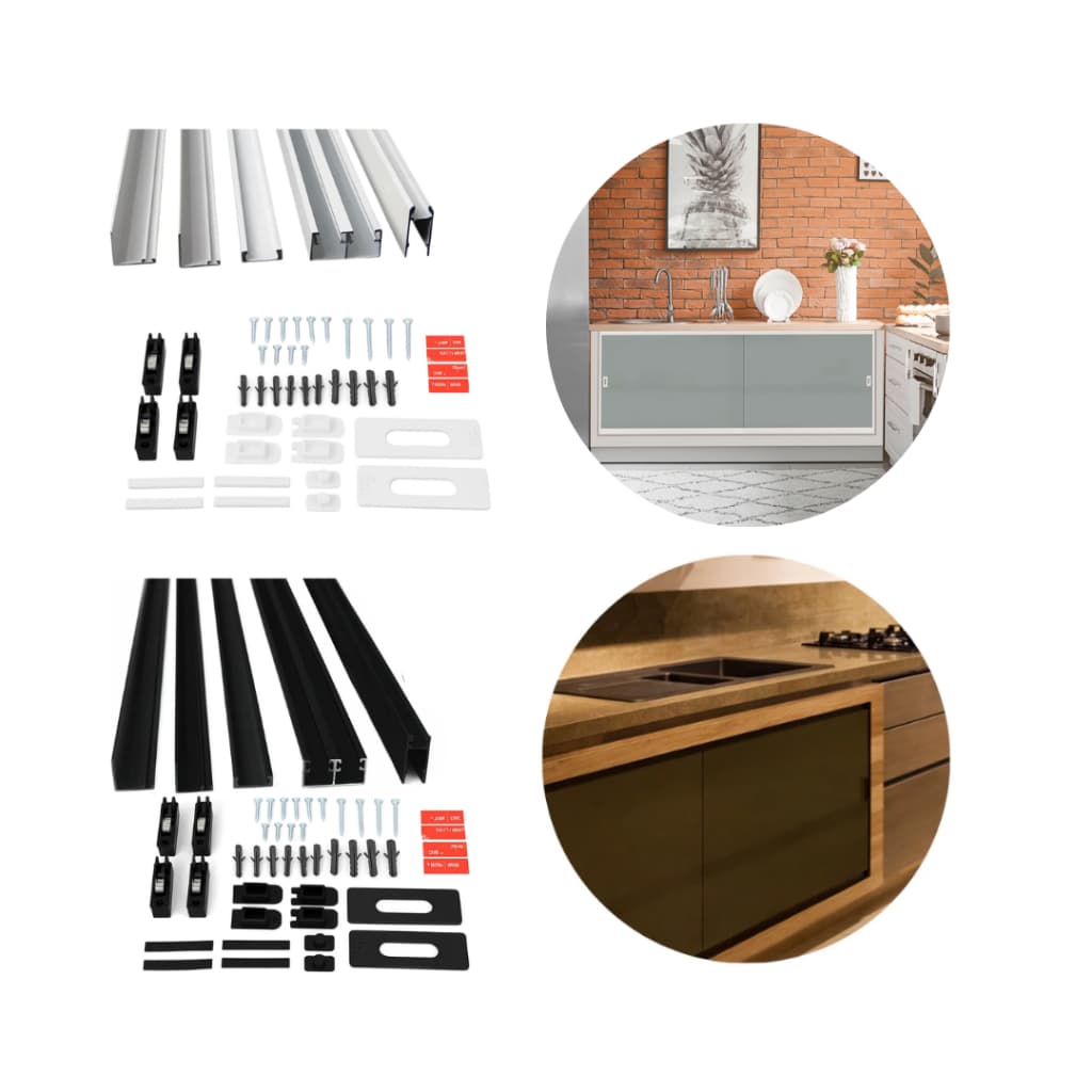 Kit Perfil Pia Alumínio Para Porcelanato Vidro Gabinete 1,00 Altura X 1,00m Largura Preto e Branco