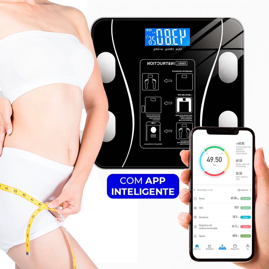 Balança Bioimpedancia Digital Bluetooth Corporal até 180kg Resultado Pelo Celular
