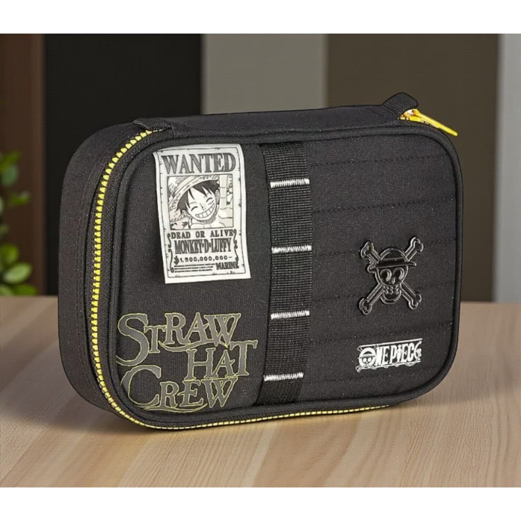 Estojo Escolar One Piece Luxo Anime Grande 36 Elásticos Luffy Metal Straw Hat Crew Oficial