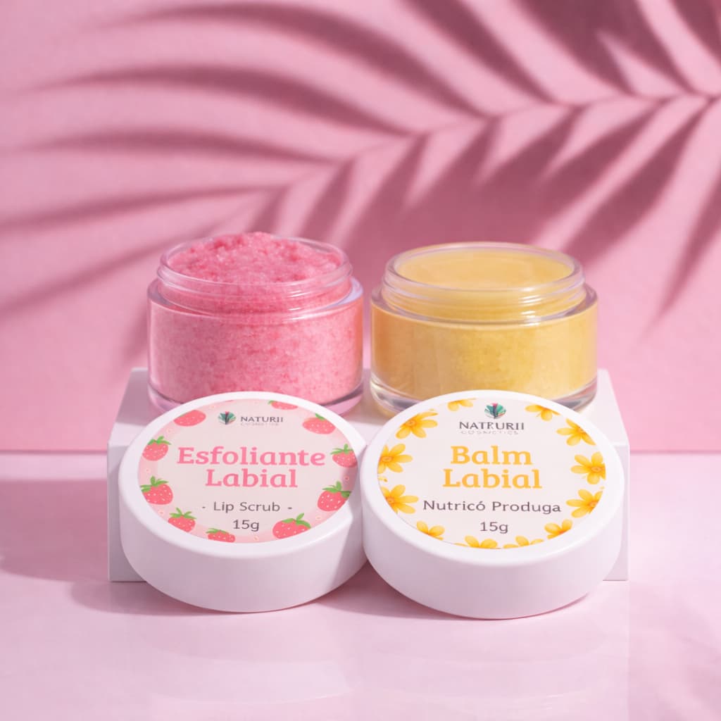 Kit Lip Balm Hidratante Labial e Lip Scrub Esfoliante Labial - Natural - Vitamina E / Vegano