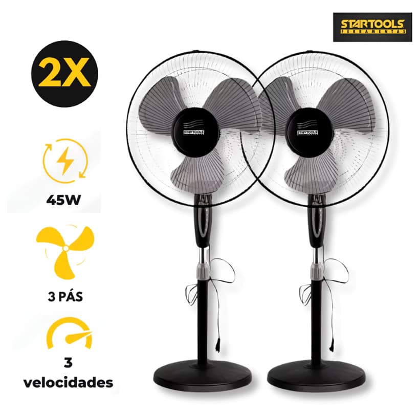 Kit Ventilador Coluna Preto 130cm 45W 3 Velocidades - Startools / Voltagem 127V / Verão Casa