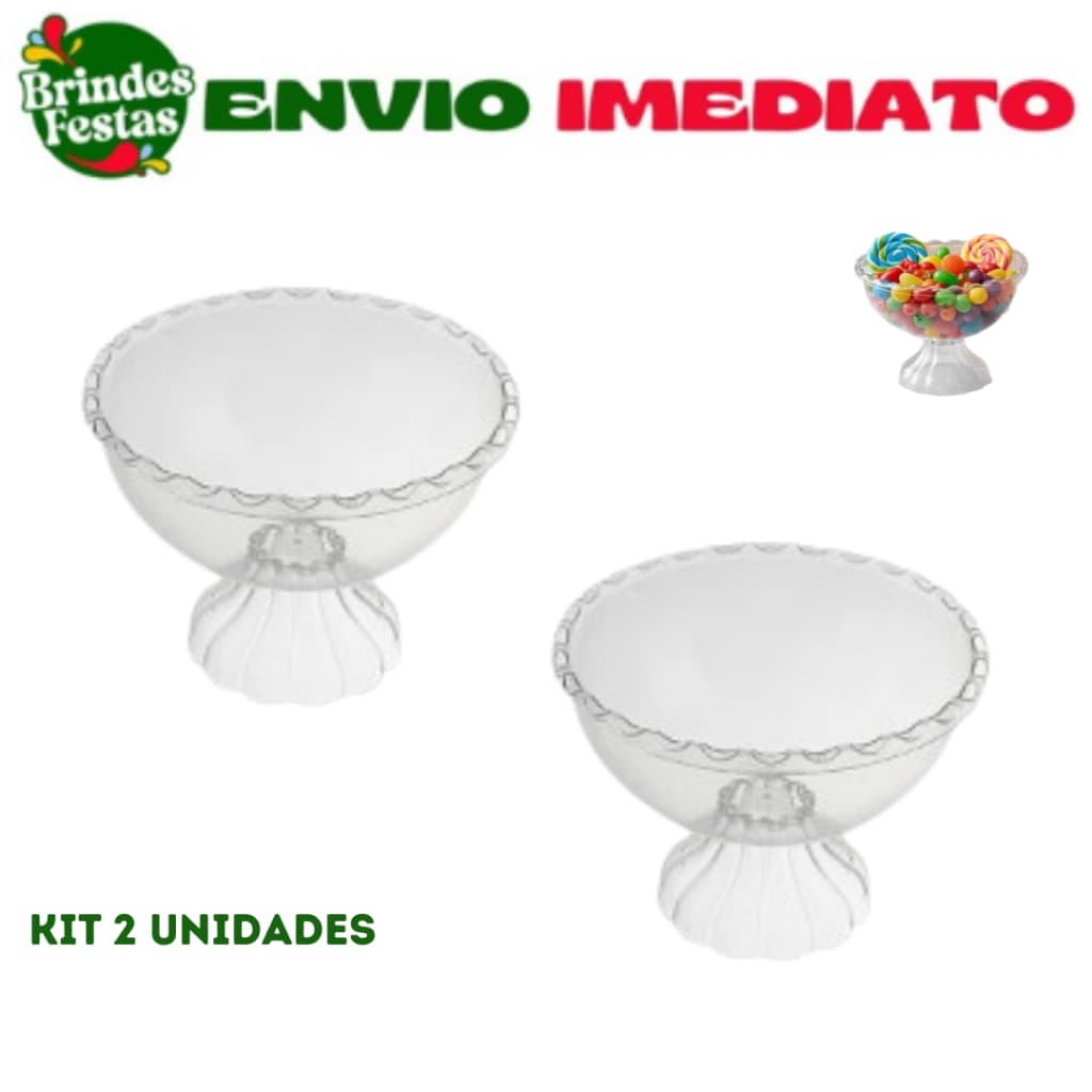 Kit 2 Taças Sobremesa Acrílico Transparente Com Pé Borda Ondulada Tigela Decoração festas
