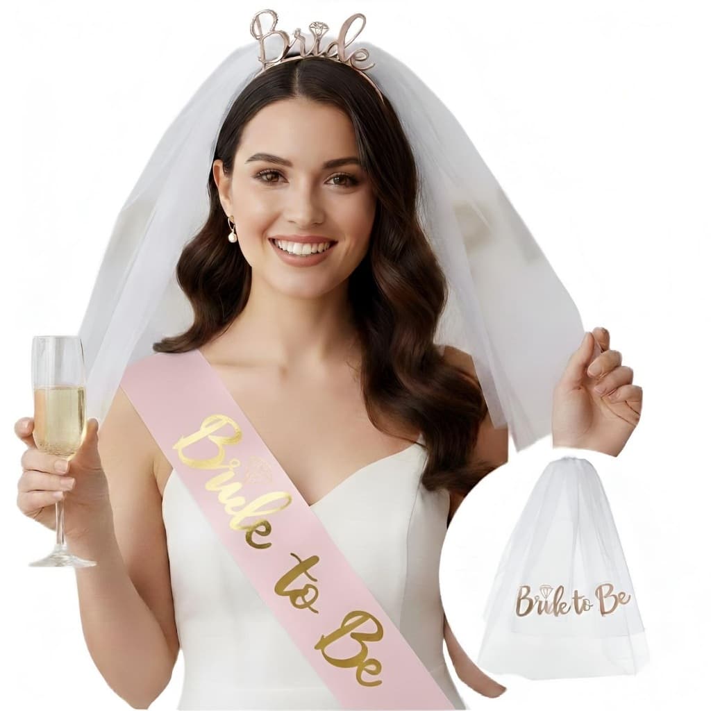 Kit Faixa Véu e Tiara Bride to be Noiva Dourada ou Rose Gold Despedida de Solteira Festa