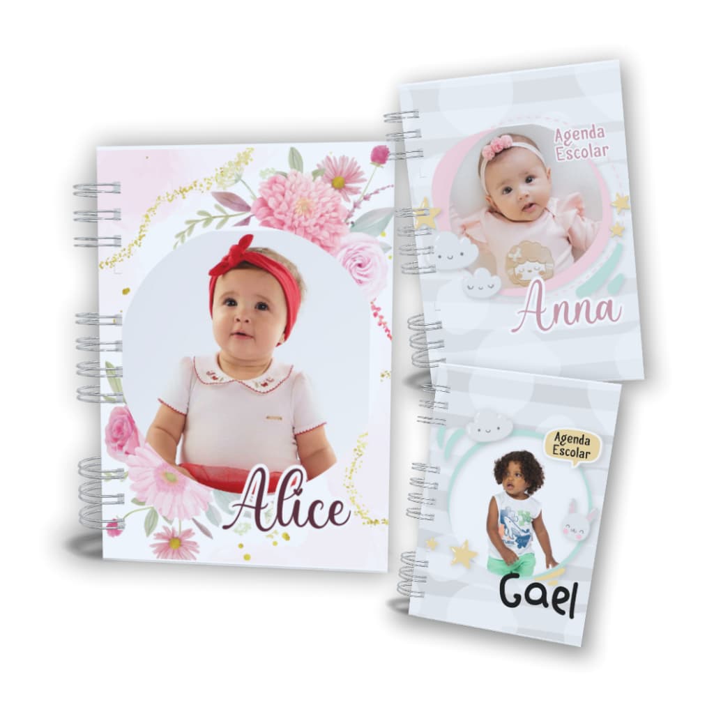 Agenda Escolar - Personalizada  - Infantil  - com Foto - Permanente - Capa Dura Holográfica