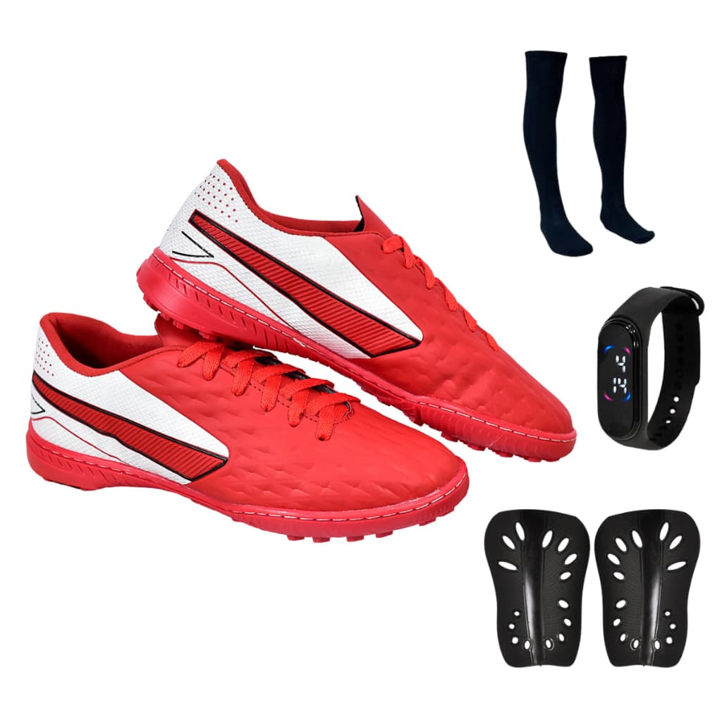 Chuteira Impactor Society Adulto Novo Uzze Sport + Meião Relógio Caneleira