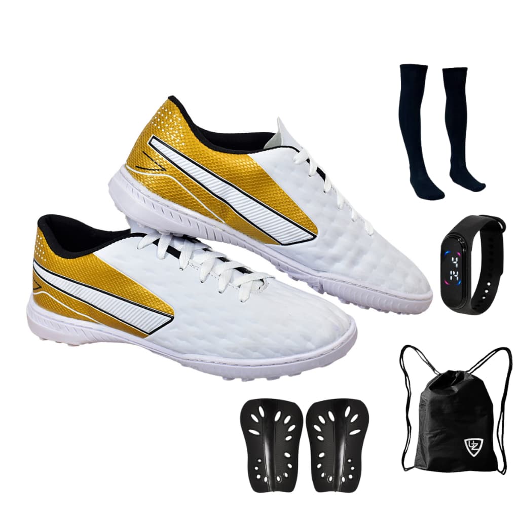 Chuteira Society Impactor Adulto Uzze + Meião Relógio Mochila Caneleira