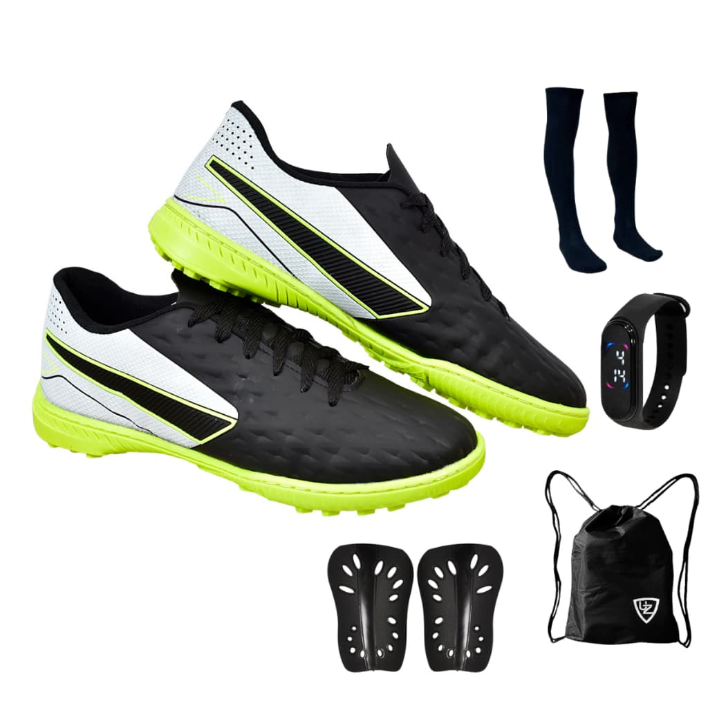 Chuteira Impactor Society Adulto Leve Uzze Sport + Meião Relógio Mochila Caneleira