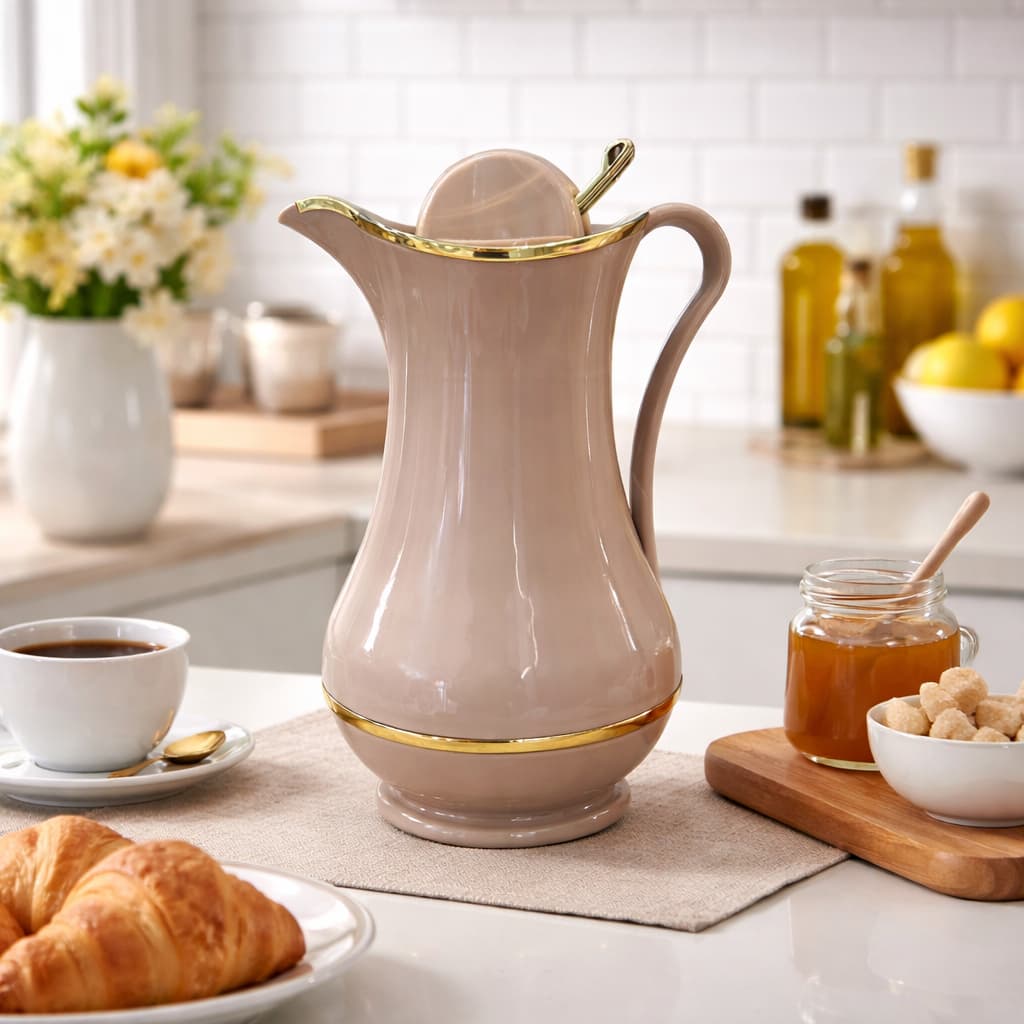 Garrafa Térmica Café Cha 1 Litro Detalhes Dourados Aladin Desing Elegante