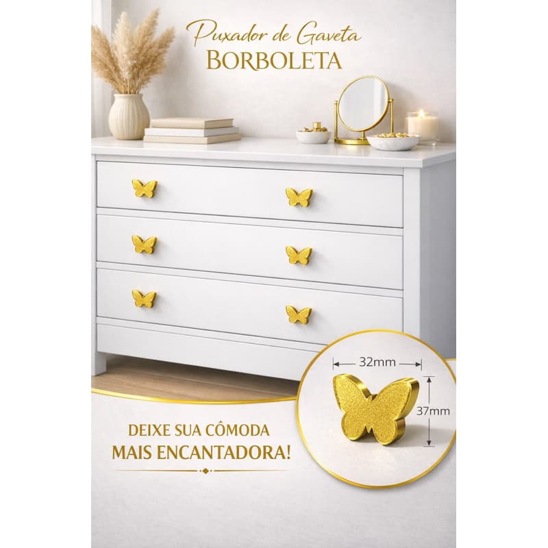 Puxador De Gaveta Borboleta Infantil e Decorativo