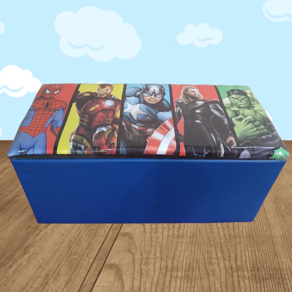 Baú Infantil Vingadores Marvel 90cm Puff Organizador Guarda Brinquedos Decorado 90 cm