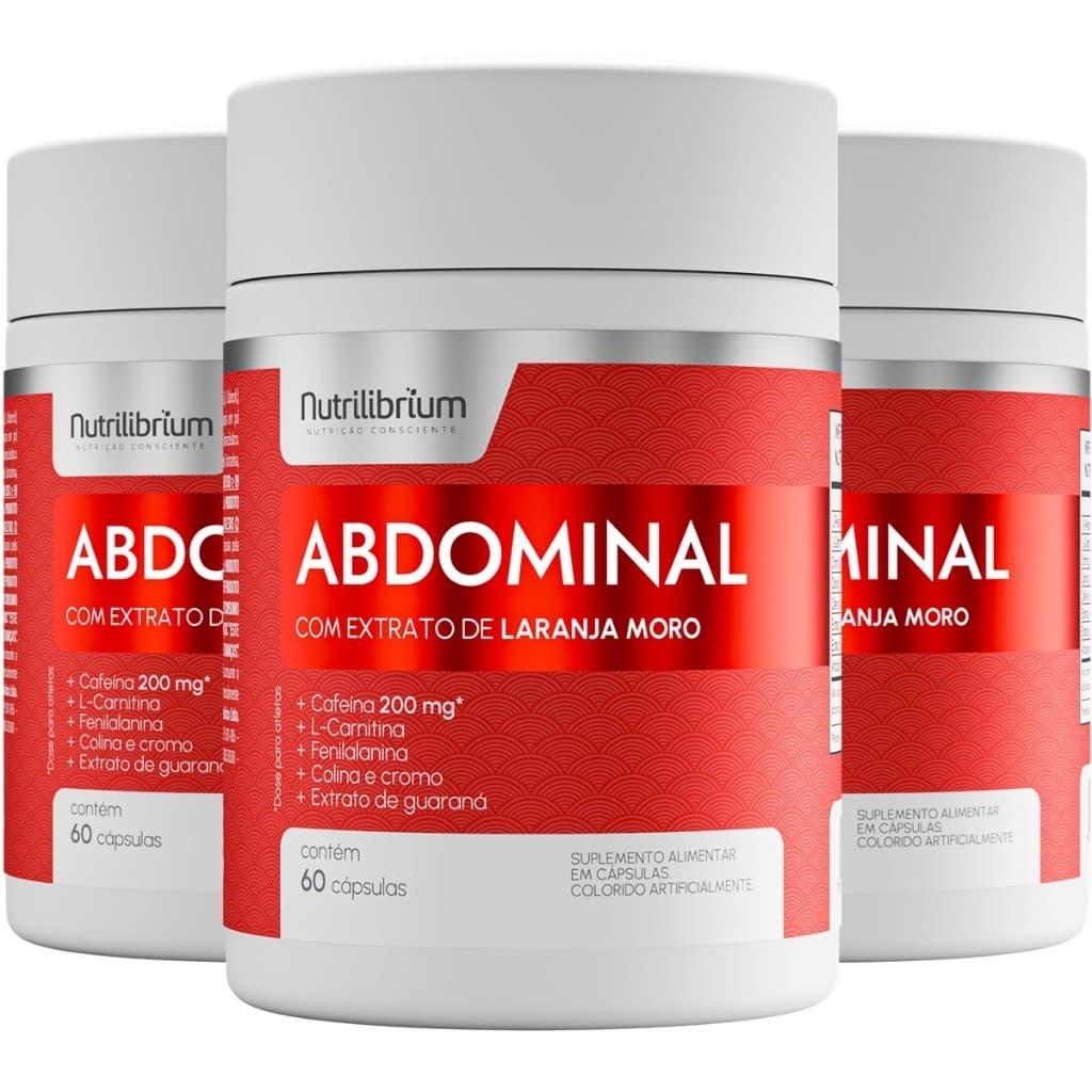 Kit 3x Abdominal Dia Cafeína L-Carnitina Cromo Guaraná 180 Caps Nutrilibrium