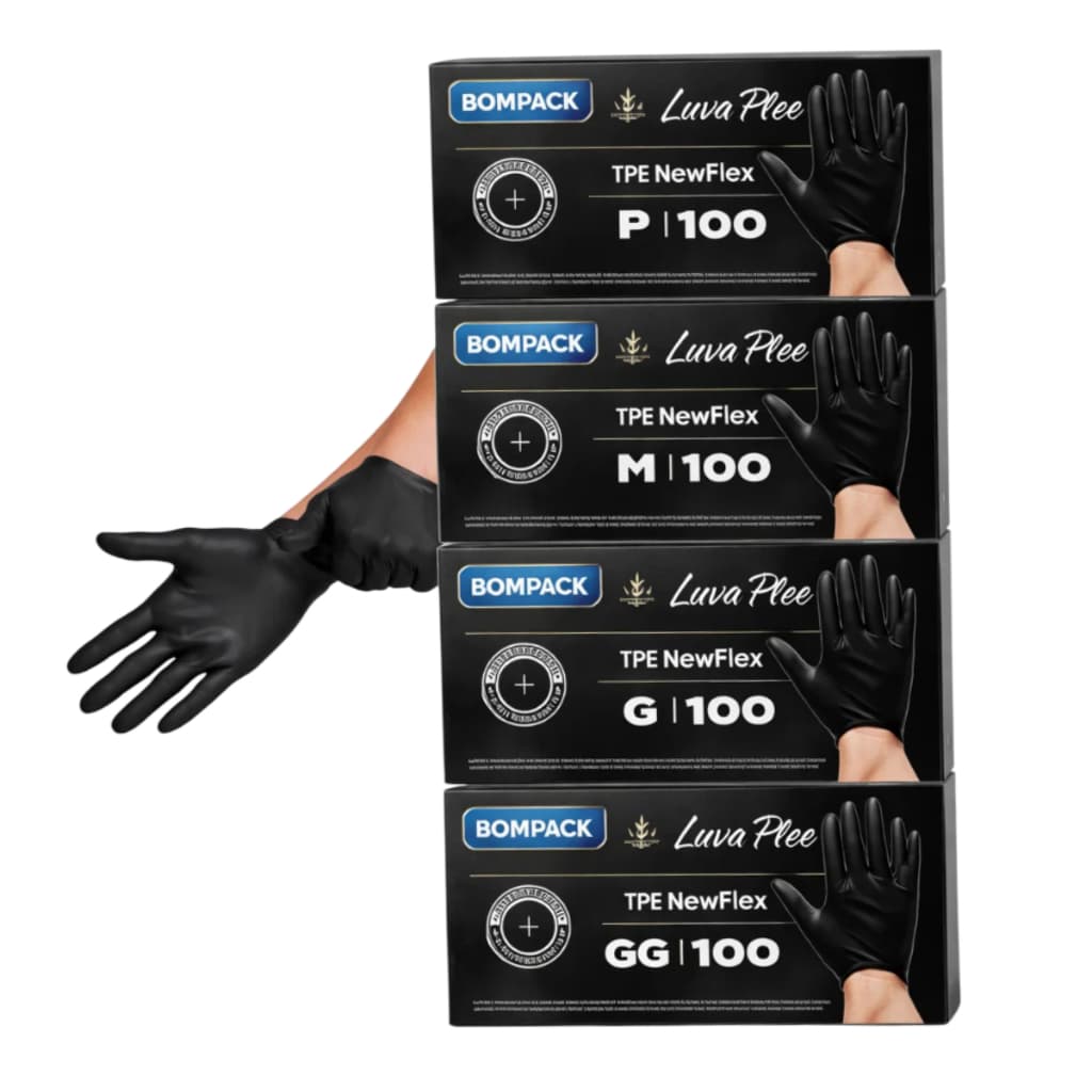 Luva Preta Sem Pó Bompack Tamanho P;M;G – 100 Unidades