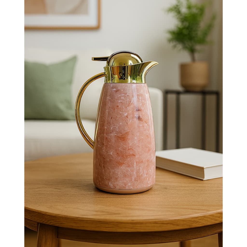 Garrafa Termica 1Litro Luxo Marmorizada Dourada Café Chá Agua Quente Frio