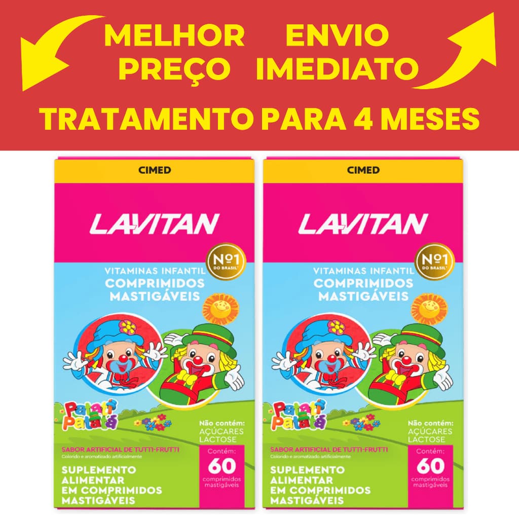 Kit com 2 Lavitan Patati Patata Vitamina Infantil Sabor Tutti Frutti Cimed c/60 Comprimidos