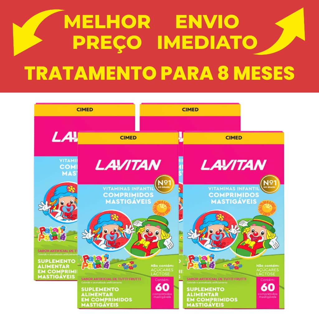 Kit C/4 Lavitan Patati Patata Infantil Vitamina Sabor Tutti Frutti C/60 Comp Cimed Original