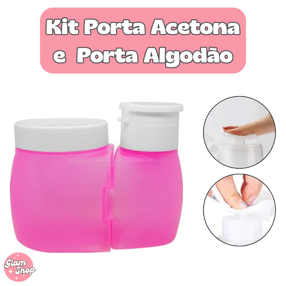 Kit 2 em 1 Porta Acetona com dosador + Porta Algodão para Manicure e Pedicure