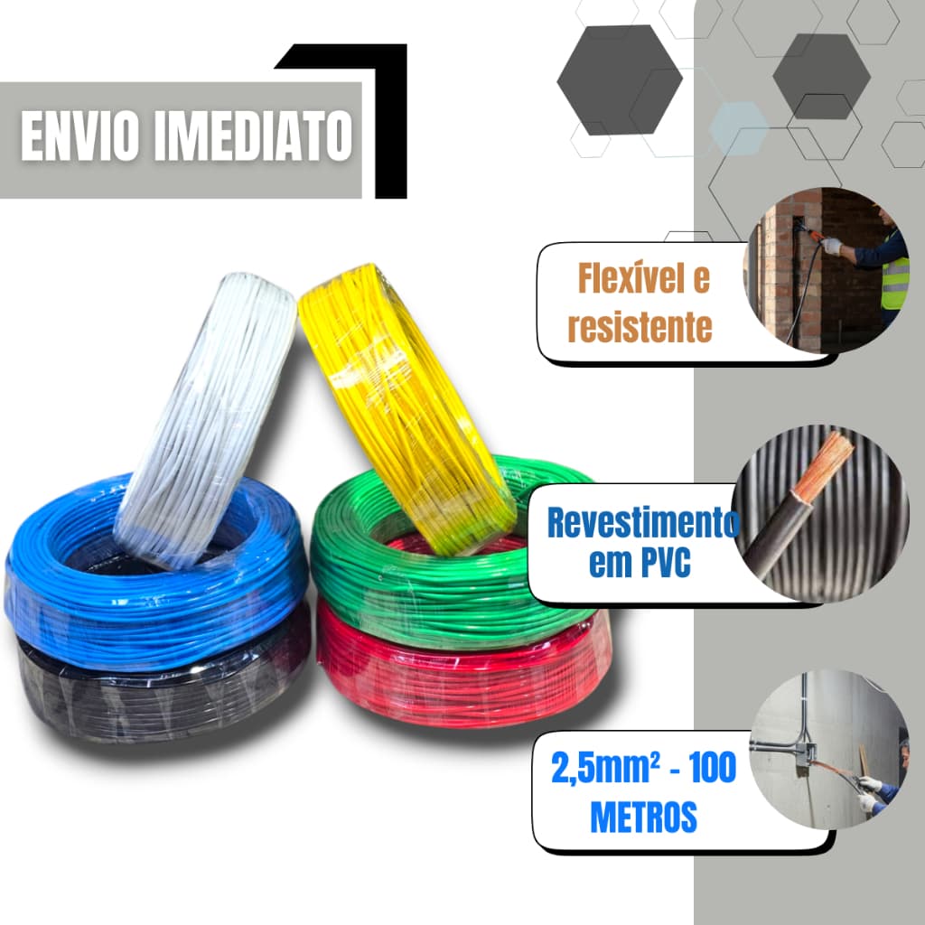 FIO CABO ELÉTRICO FLEXÍVEL 2,5mm² - 100 METROS