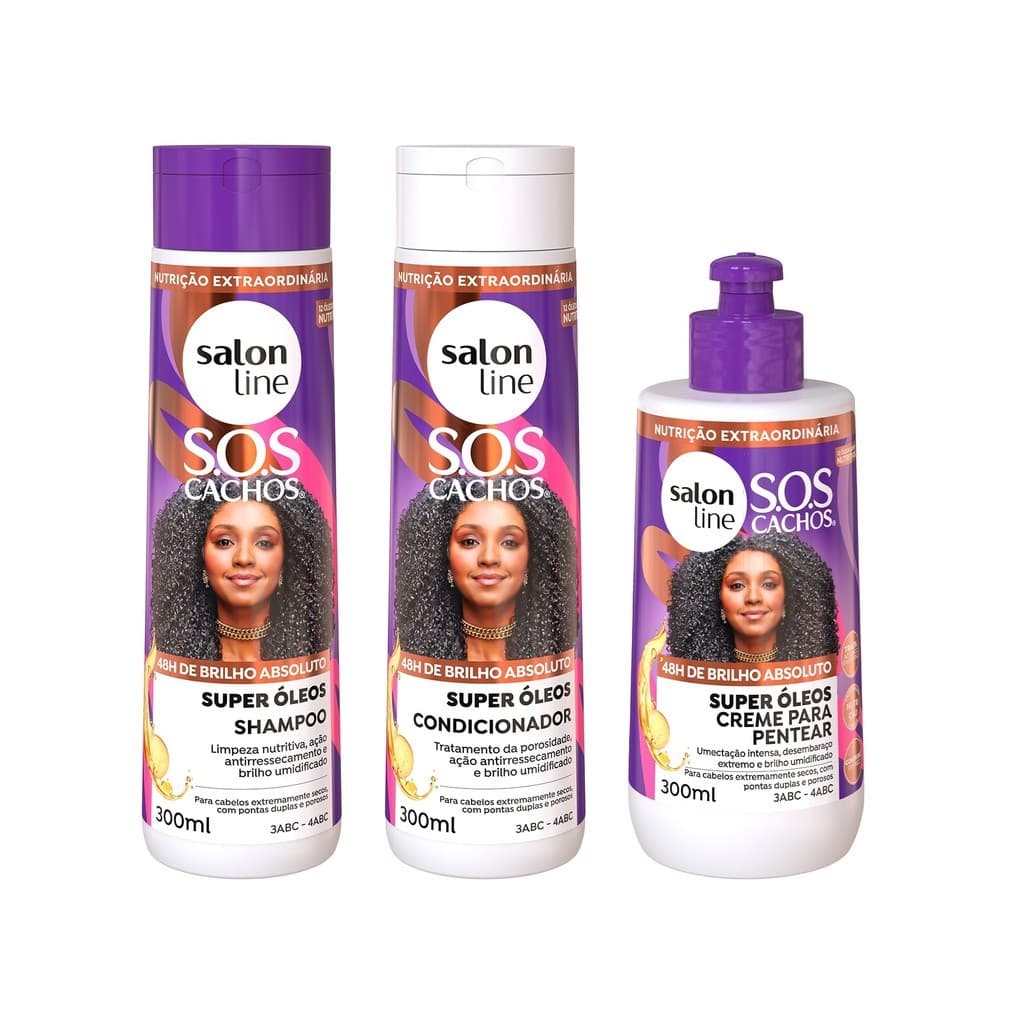 Kit SOS Cachos Super Óleos com Shampoo + Condicionador e Creme para Pentear Salon Line