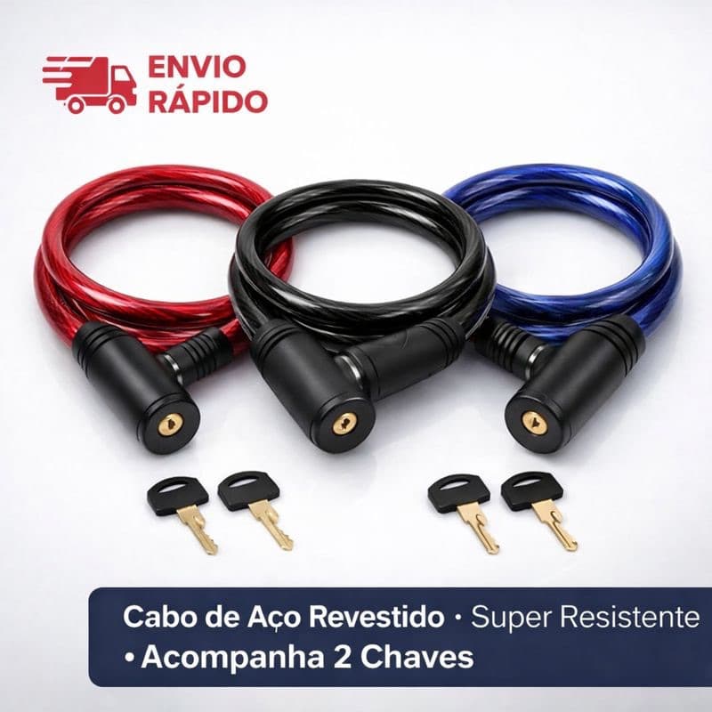 Cadeado Para Bicicleta e Moto Com Cabo De Aço 64 Cm