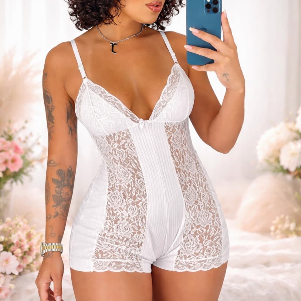 Macaquinho de renda Pijama Feminino Confortável Lingerie Renda Sem bojo Baby Doll Conjunto