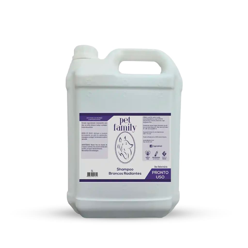 Shampoo Para Cães e Gatos Matizador Brancos Radiantes Pronto Para Uso Pet Family 5L