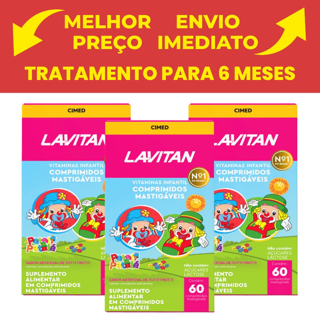 Kit C/ 3 Lavitan Patati Patata Cimed Sabor Tutti Frutti Original Vitamina Infantil