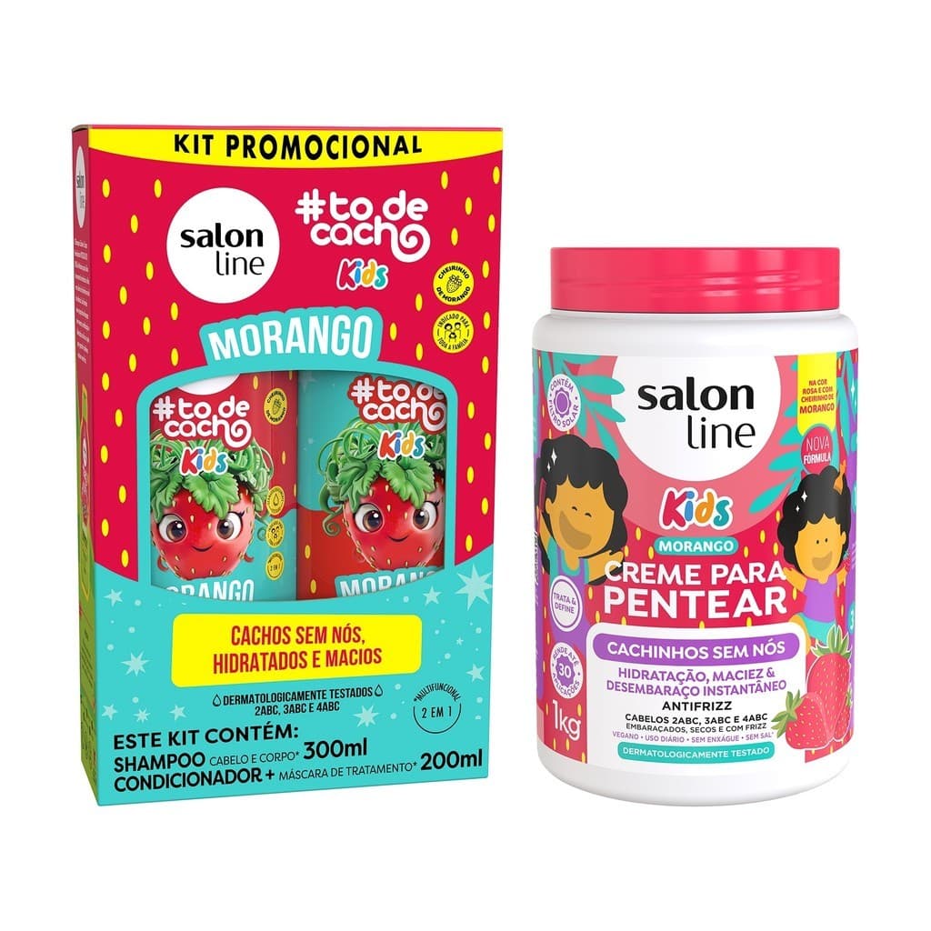 Kit Morango com Shampoo + Condicionador e Creme de Pentear Kids