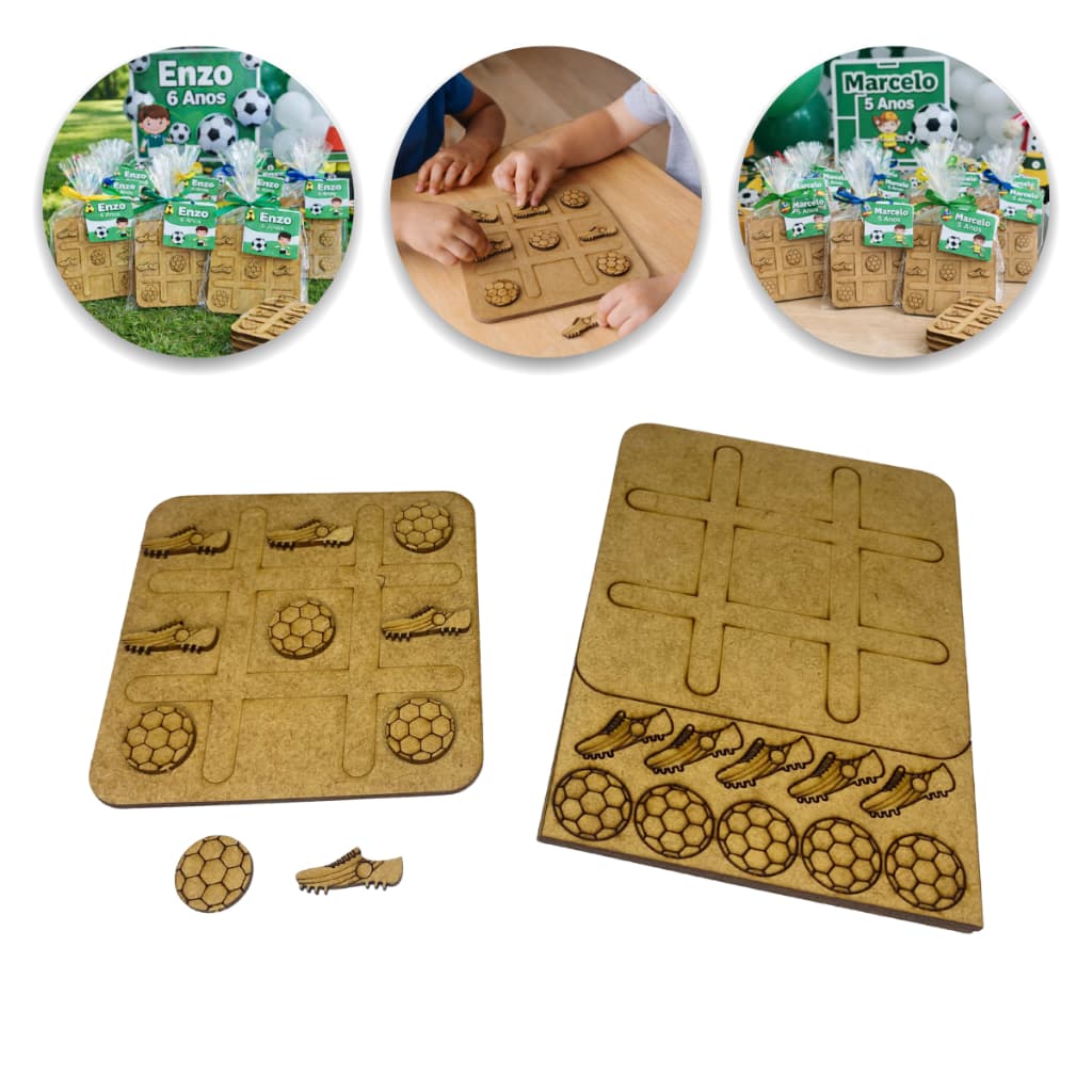 Kit 30 Jogos da Velha Futebol Chuteira Bola em MDF 3mm com Tabuleiro lembrancinha presente brinquedo