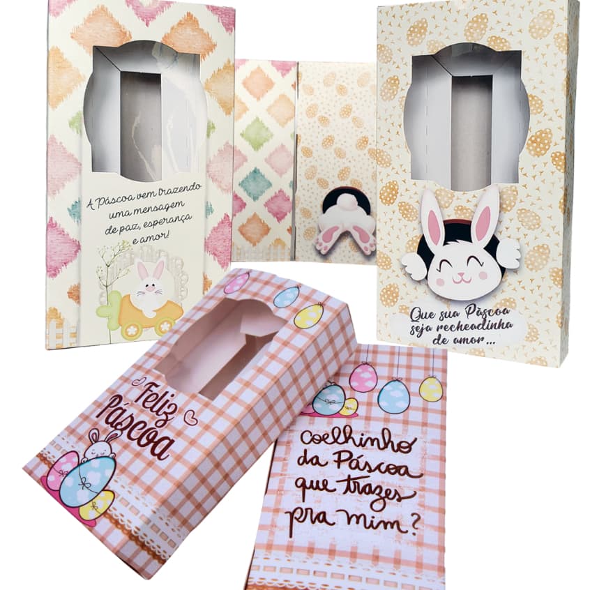 10 Caixas Para Barra de Chocolate de 50g a 300g Especial de PÁSCOA C/ Visor E Berço