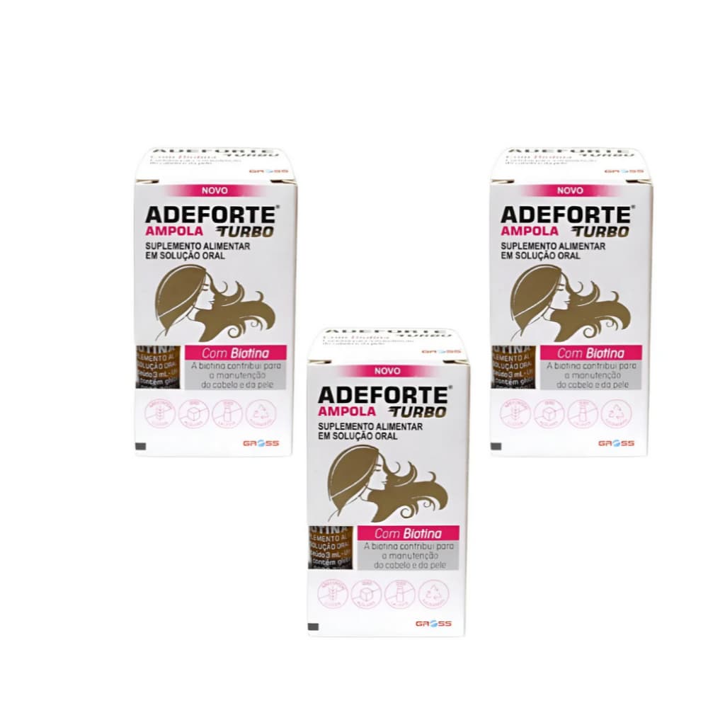 Kit com 03 Caixas - Adeforte Turbo + Biotina 3ml - Consumo Via oral  - Suplemento Capilar pele unha