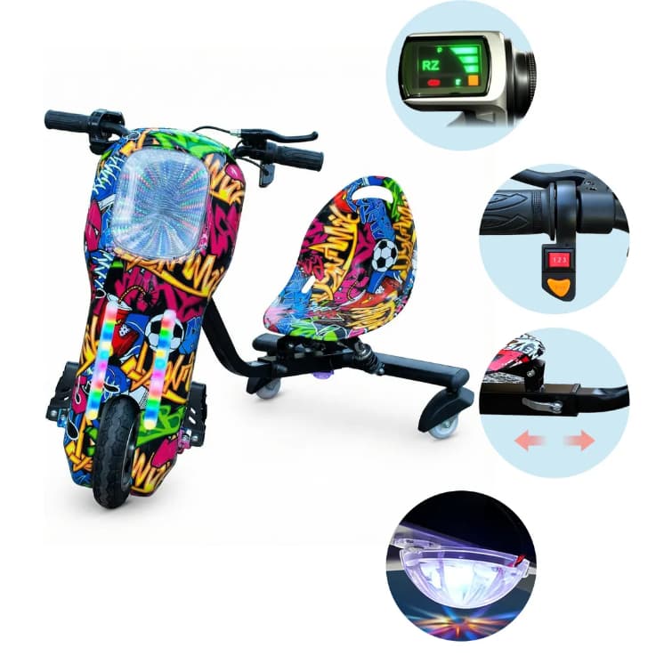 Triciclo Elétrico Infantil 350W Bluetooth, LED Até 80Kg Itens de segurança