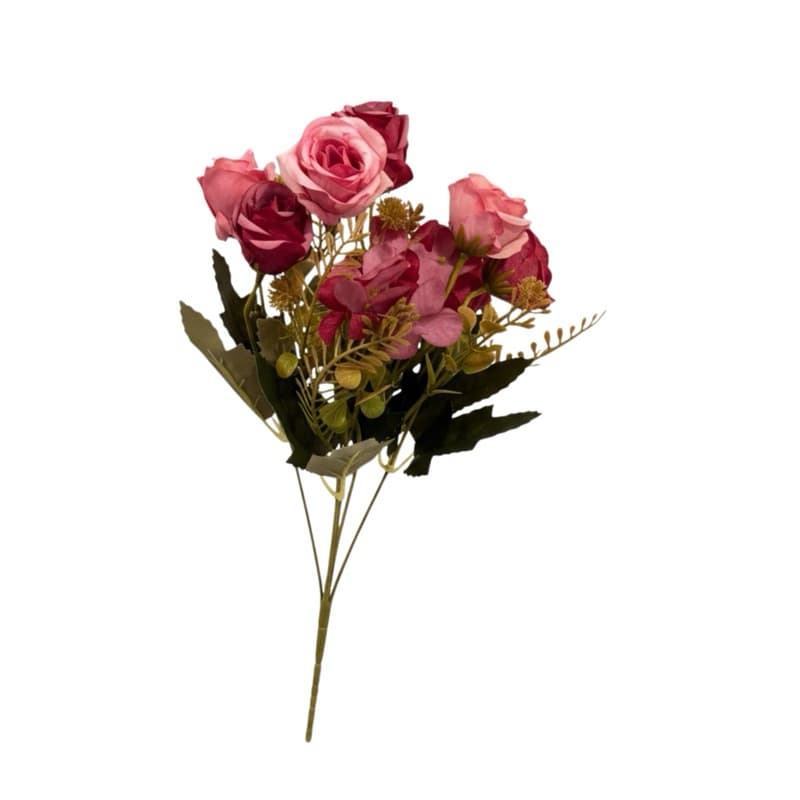 Buquê com 5 Mini Rosas Hastes com Folhagem Decoração Flor Artificial Para Mesa De Casamento Casa Escritorio
