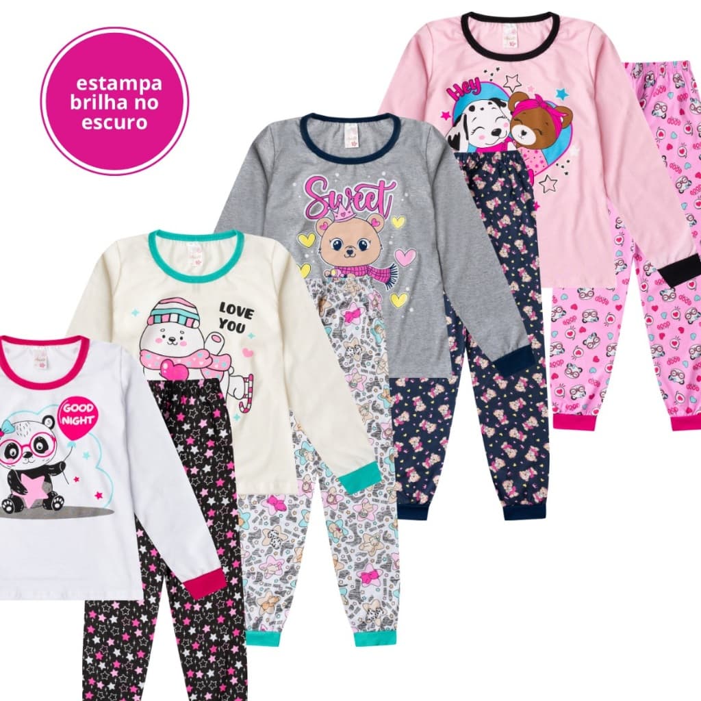 Kit 4 Conjuntos Pijama Juvenil Menina 10 a 14 Anos Feminino.