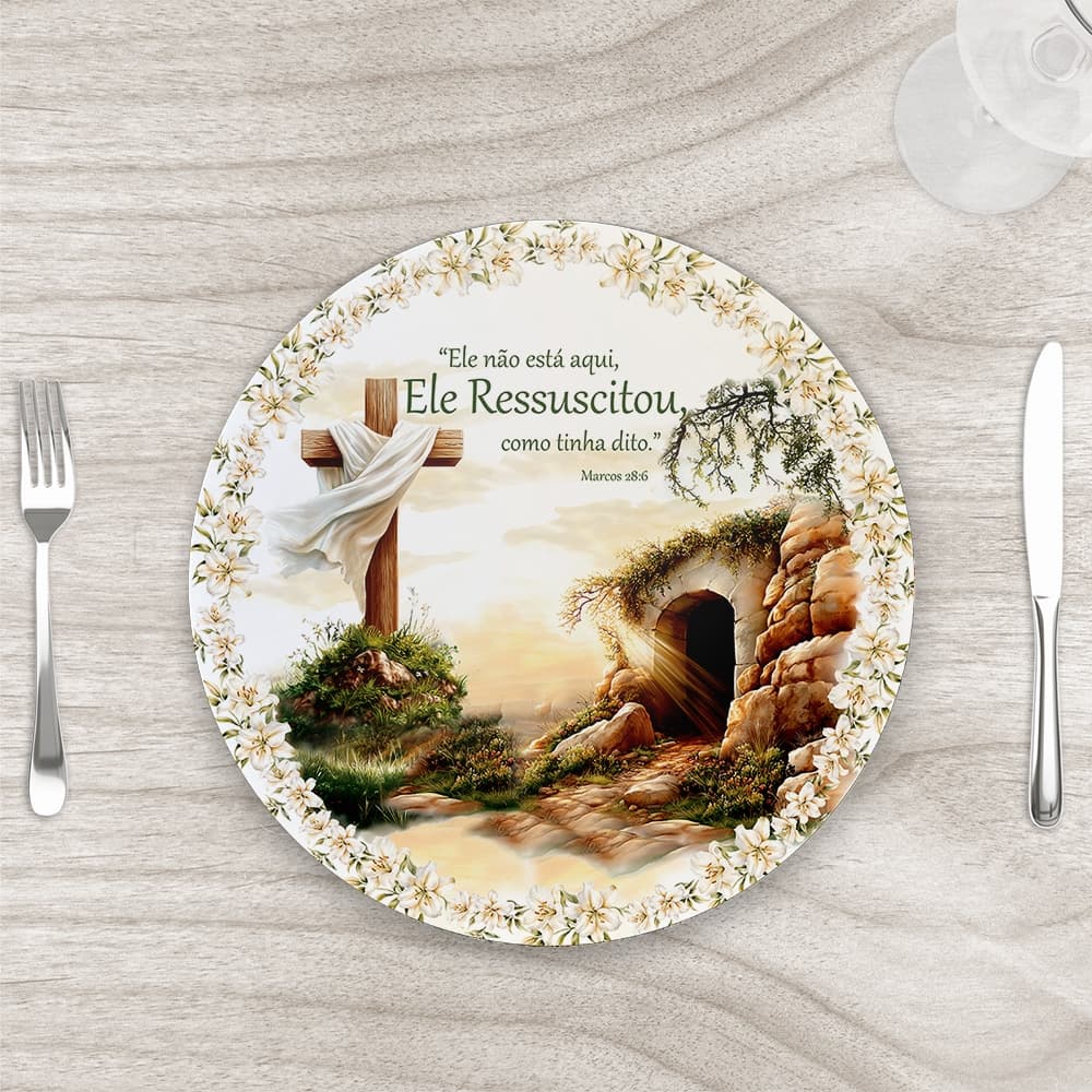 Capa para Sousplat 35x35cm Cristã Ele Ressuscitou - Mesa Posta Decorativo