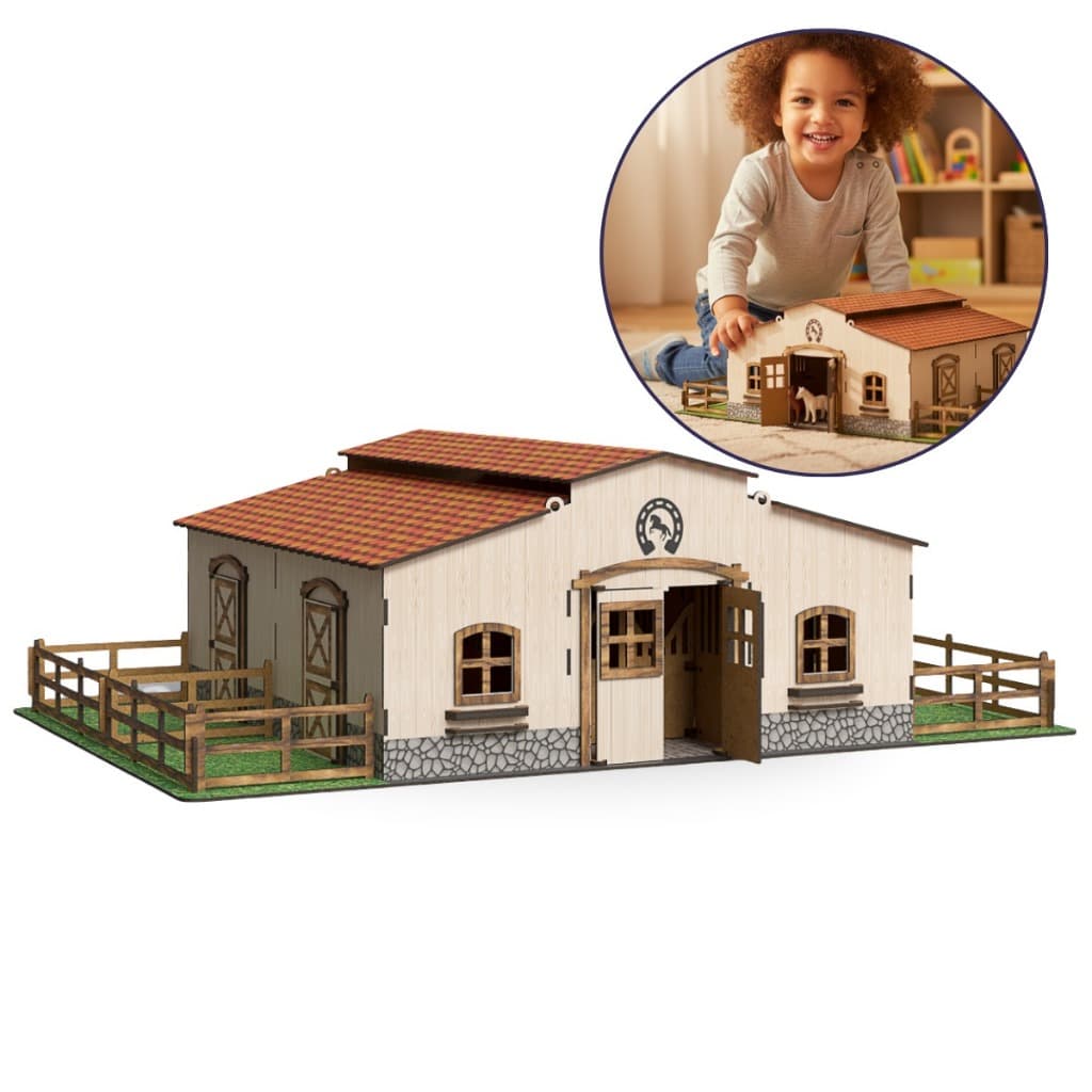 Mini Estábulo Em MDF Adesivado Fazenda Infantil Brinquedo Educativo MDF Criativa