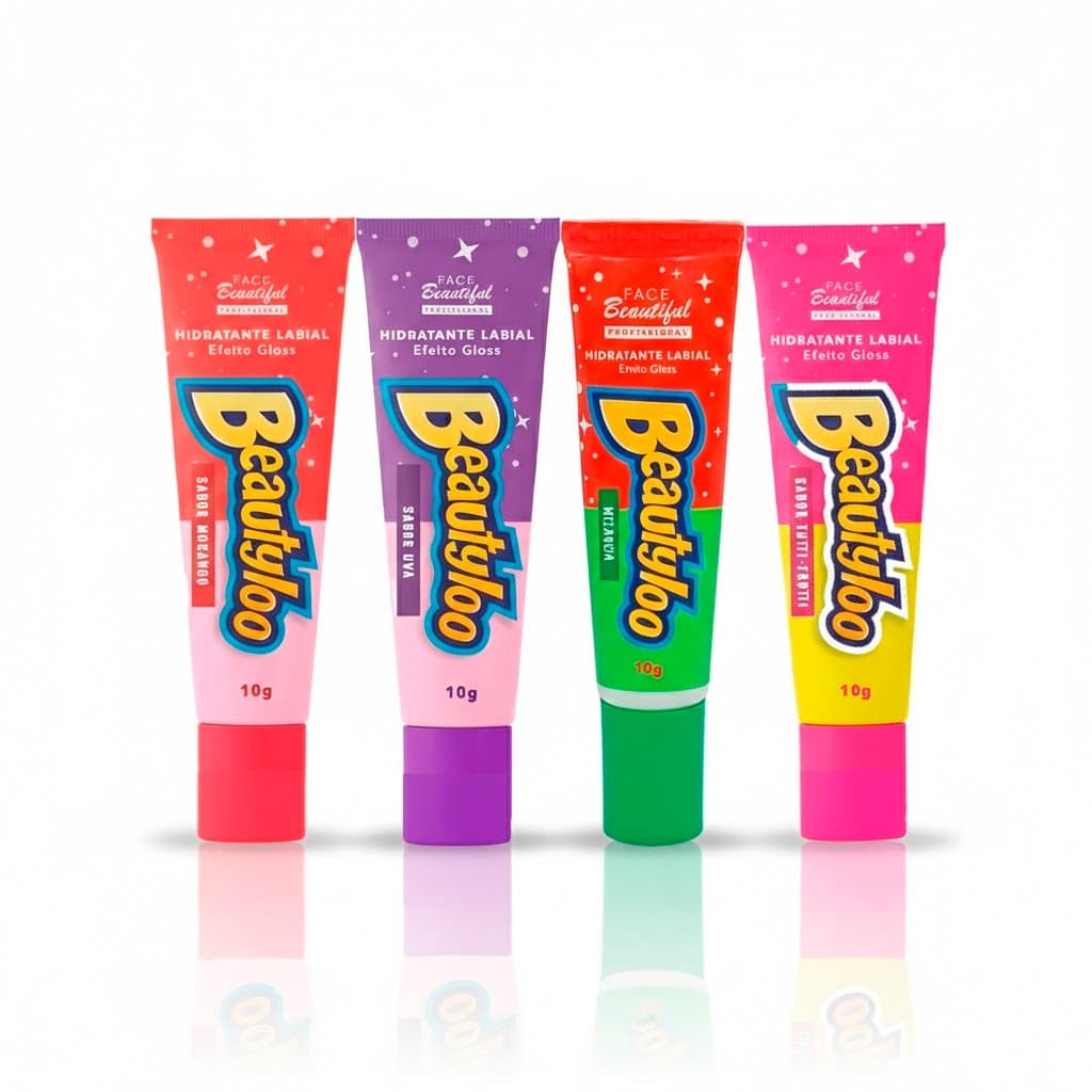 Kit 04 Hidratante Labial Cheirinho de Chiclete Não Gruda Efeito Gloss Beautyloo Face Beautiful 10g